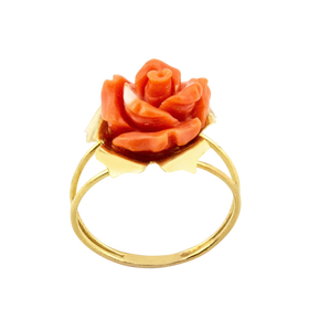 Anello con rosellina di corallo naturale in oro 18kt