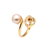 Anello contrariè in oro rosa 18kt con perla e diamanti