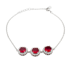 Bracciale in argento con 3 pietre rosso rubino